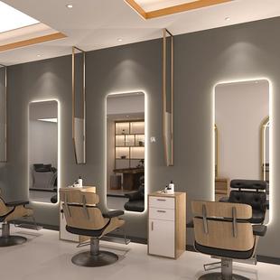 Hairdressing mirror hair salon floor-to-floor barber shop mirror table internet-famous LED single-sided luminous wall-mounted smart mirror with light