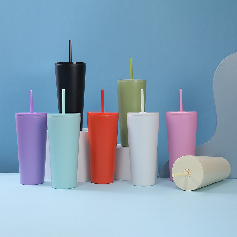 Nuevo producto transfronterizo Taza de paja de aislamiento de acero inoxidable 304 Taza de café para niñas de gran capacidad simple portátil Taza de agua doble