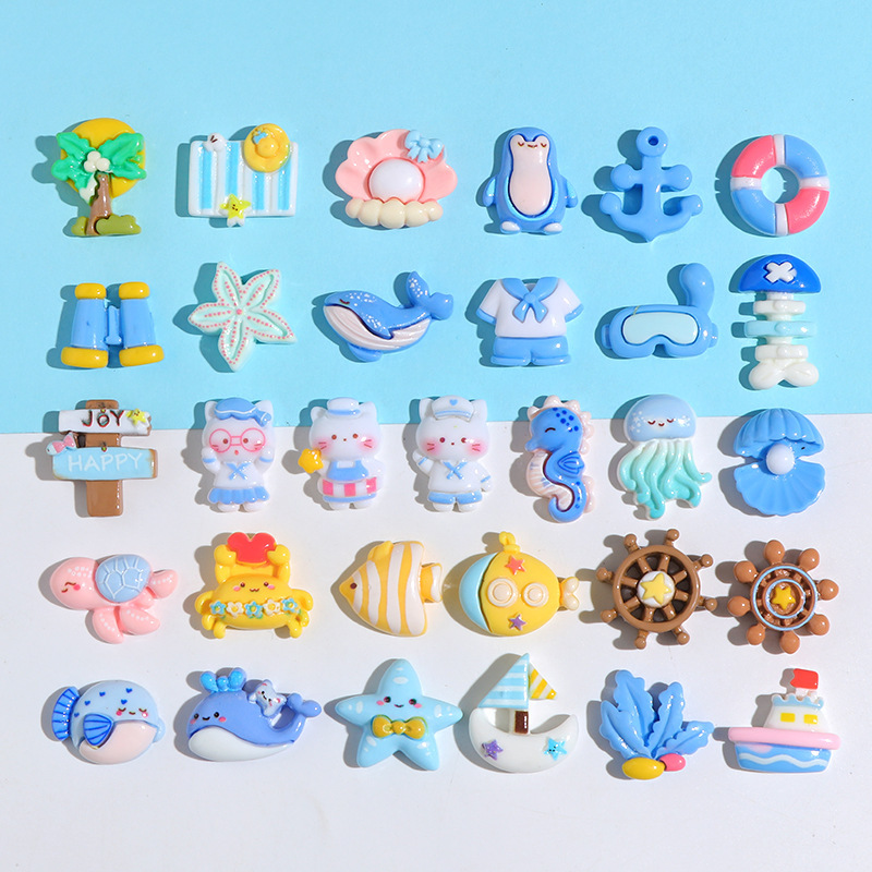 Cartoon Ocean Series Resin Small Accessories DIY Cream Glue Cup Refrigerator Magnet Hole Shoe Buckle Hair Accessories Accessories