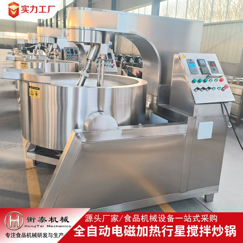 Полностью автоматический электромагнитный нагрев планетарный перемешиваемый вок в кастрюле с нижней смесью жареная машина говядина с соусом чили приправа вок