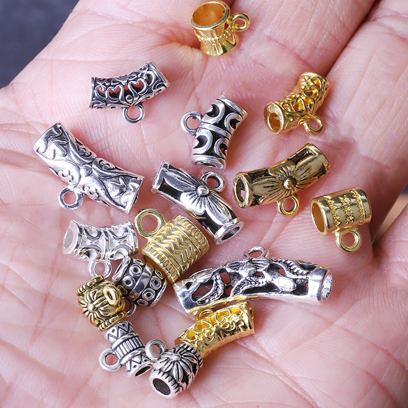 Cross-Border Xizang Silver Alloy DIY Accessories Large Hole Three-Way Spacer Beads Bracelet Necklace Pendant Link Bead Material Accessories