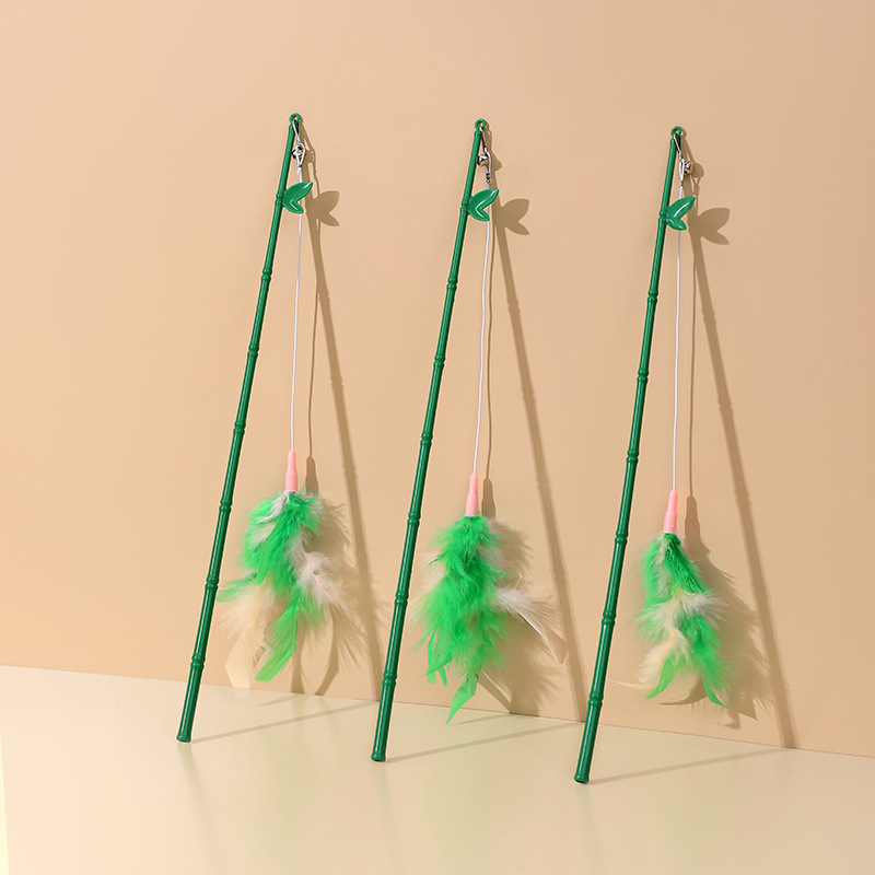 Meow y nuevo bambú conjunto divertido gato palo mordedura-resistente pluma divertido gato palo reemplazo cabeza gato juguete suministros gato Rod venta al por mayor