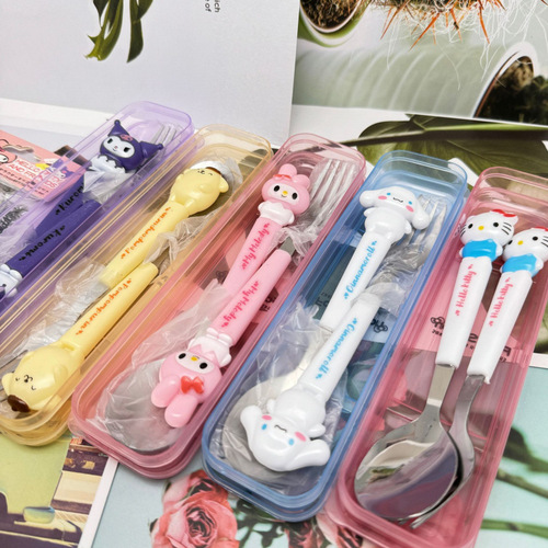 Three-Star Trading Gudetama Kuroemon Fork & Spoon 2-Piece Set – Student-Friendly Kuroemon Doll Design Soup Spoon and Fork Combo, Wholesale Price