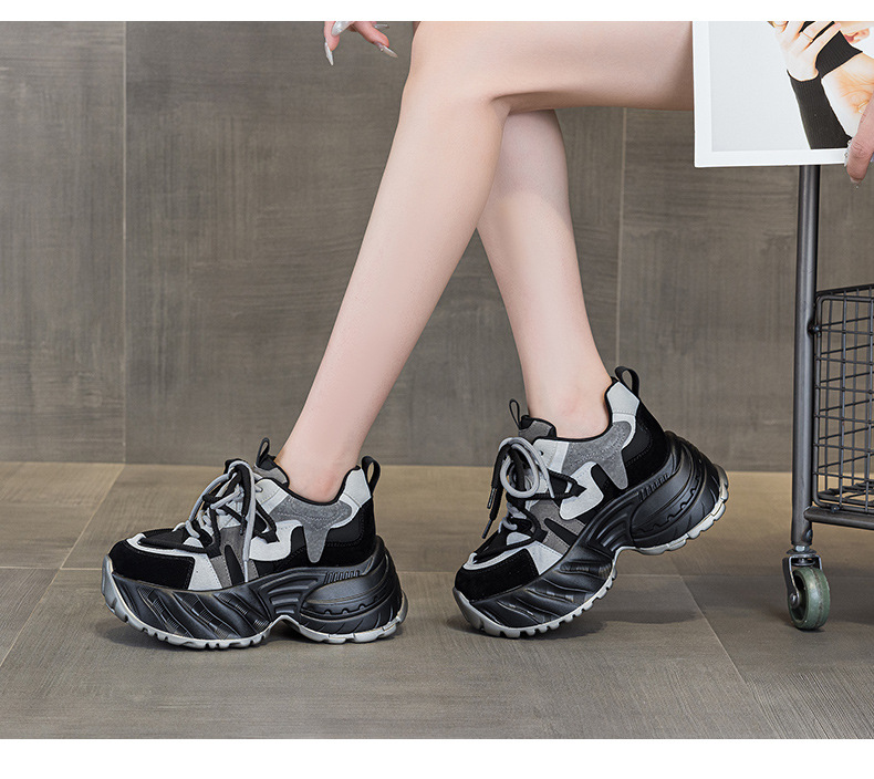 Giày sneaker nữ đế dày phong cách retro mùa thu 2025, tăng chiều cao — M2955 màu đen, M2955 Kaki chi tiết 12