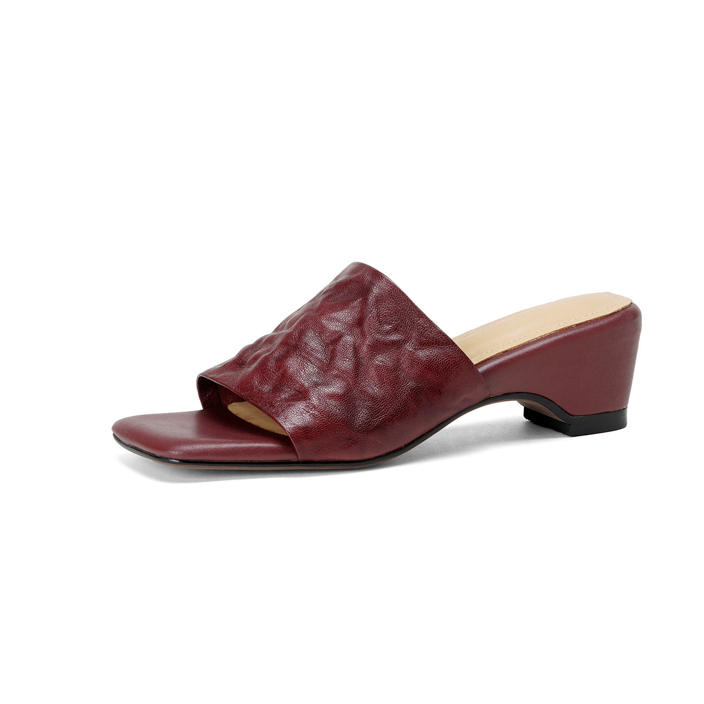 Sandal nữ da cừu lộ ngón chân quai chữ V phong cách Hàn Quốc — đen