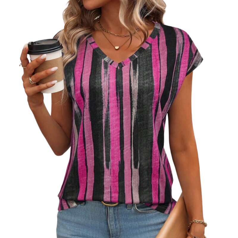 Impresión digital transfronteriza 3D de cuello en V de manga corta de moda de verano camiseta europea y americana transpirable microblastos camisas casuales