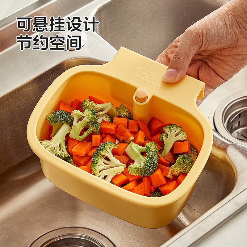 吊り下げ式蓋付きキッチン排水バスケット、乾湿両用フィルターフルーツ野菜洗いバスケット、取り付け不要の残飯洗浄収納バスケット|undefined