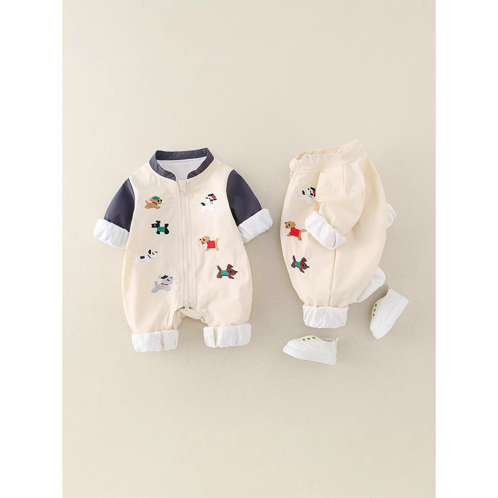Chaqueta de bebé recién nacido de primavera mono para hombres y mujeres bebé lindo de dibujos animados perro liga mameluco casual