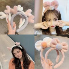 Japanese and Korean 2022 New Autumn Rabbit Hair Faux Hair Band for Women, Face Washing Outing Versatile Non-Slip Hair Tie Headband with Flower Hair Accessory