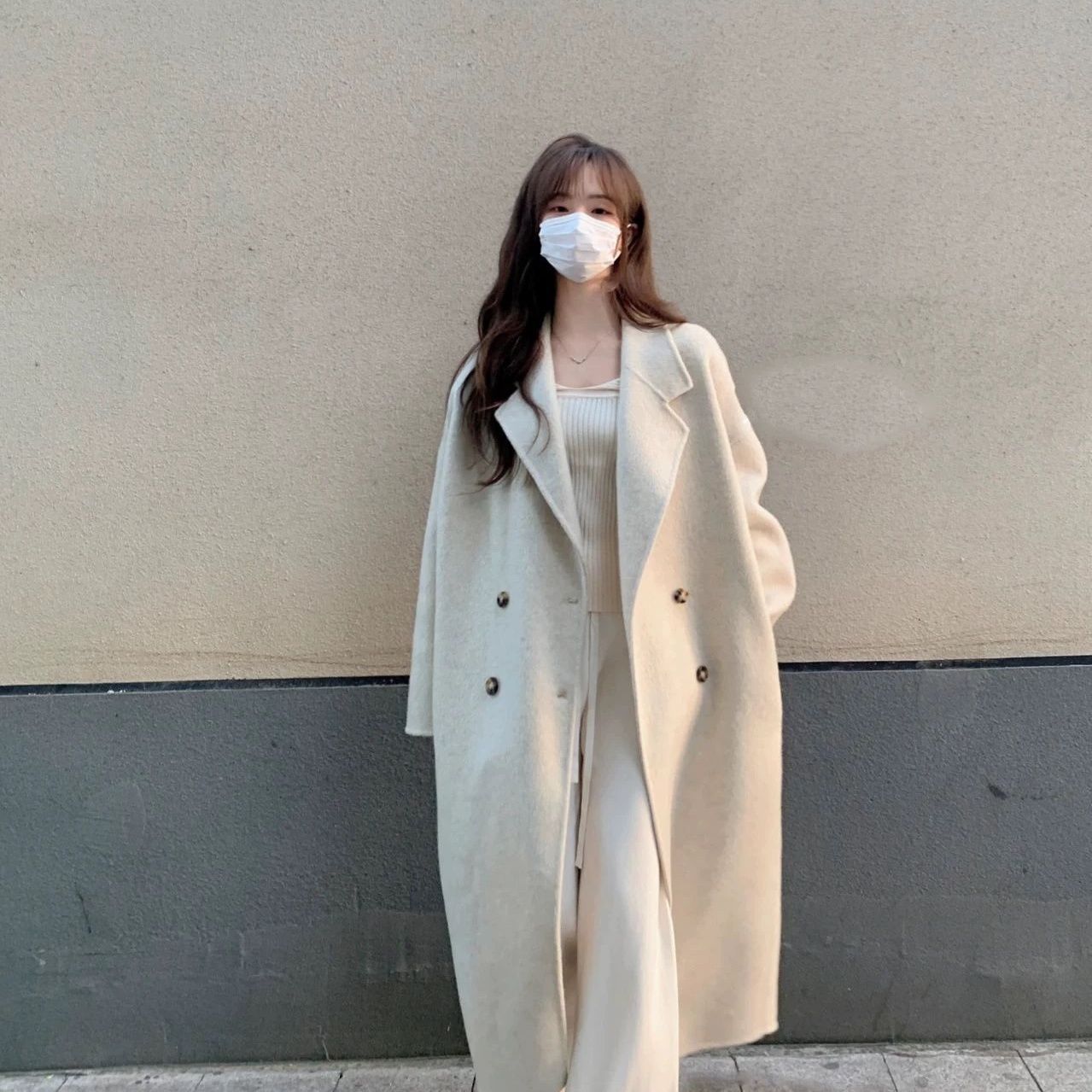 Valentine's Day Double-Sided Woolen Cashmere Outwear for Women 2025 Autumn and Winter Korean Style Loose Cocoon-Shaped Woolen Outwear