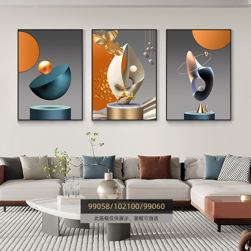 Pintura de decoración de la sala de estar moderna de lujo ligera Fukuyan atmósfera tripartita mural significa un buen fondo de sofá pintura colgante de pared
