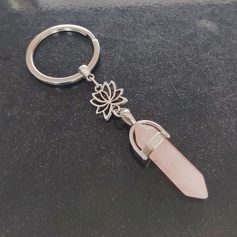 Comercio exterior nuevo 3D Cristal de loto columna hexagonal llavero moda regalo creativo bolsa colgante