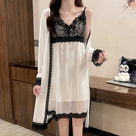 秋季新款睡衣女纯棉公主性感风简约休闲宽松蕾丝可外穿家居服睡裙