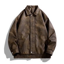 跨境批发网红同款皮西装皮衣跨境复古夹克男外套防风宽松情侣款