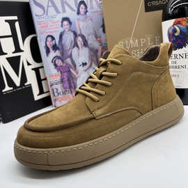 手工高档皮鞋男靴复古棕色皮鞋男鞋真皮高帮鞋短靴子秋冬新款加绒