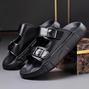 Men's New Genuine Leather Sandals, Simple, Fashionable and Versatile Soft-Soled Slippers, Wear-Resistant, Breathable, Two-Wear Outdoor Beach Shoes for Men