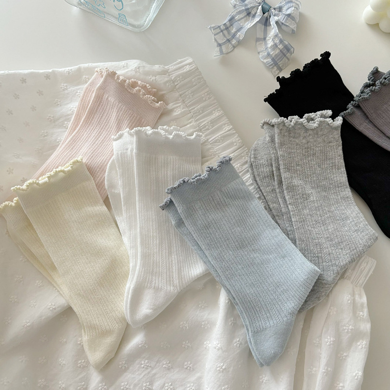 suxinaimin white socks women's summer thin hollow tube socks sweet lace socks boneless pile cotton socks