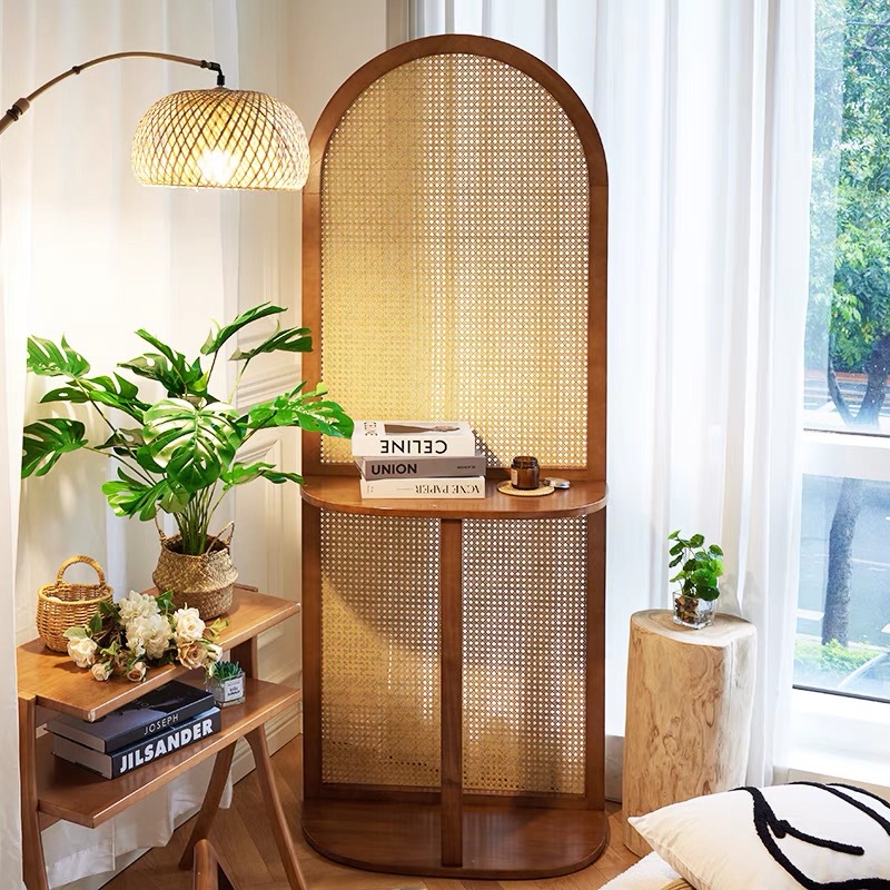 Rattan Partition Display Screen Entrance Entrance Facing Door Wall Corner Cabinet Retro French Japanese Style Storage