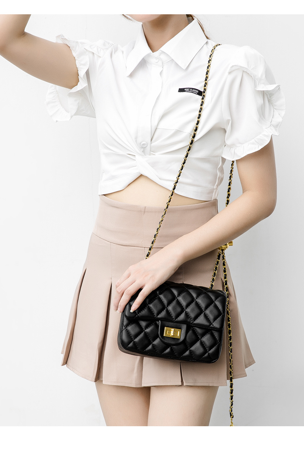 Women's Bag Adjustable Metal Ball Small Square Bag Single Shoulder Crossbody Women's Square Fatty Bag_voghion.com