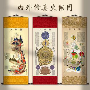 Huangdi Nei Jing Taoist Scroll Silk Painting for Study Room Entrance Decoration Living Room Decorative Calligraphy and Painting