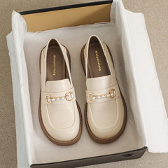 Vivi Girl 800-1 College Style Small Leather Shoes for Women, Pearl Retro Thick Sole Loafers, Women's British Style One-Piece