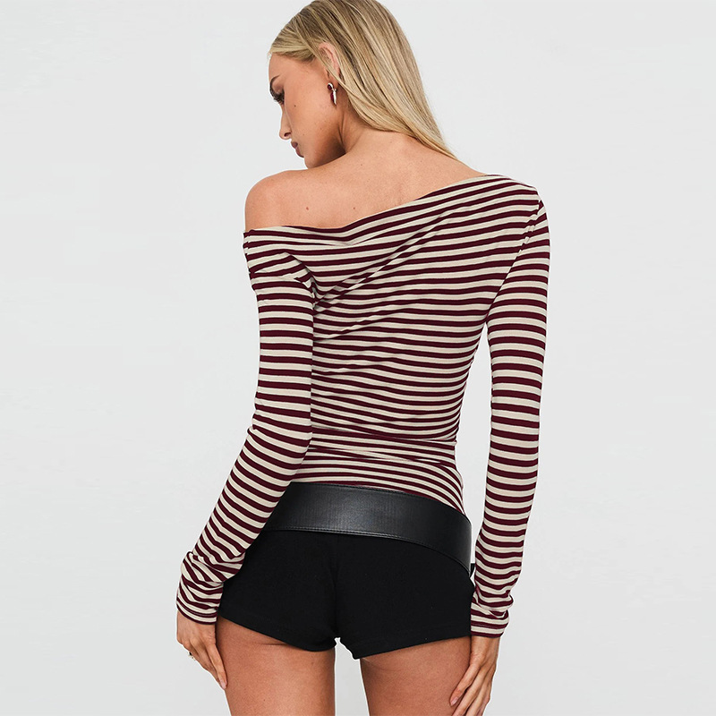 Damen Langarm T-shirt Mit Quadratischem Ausschnitt Rippstrick Top_voghion.com