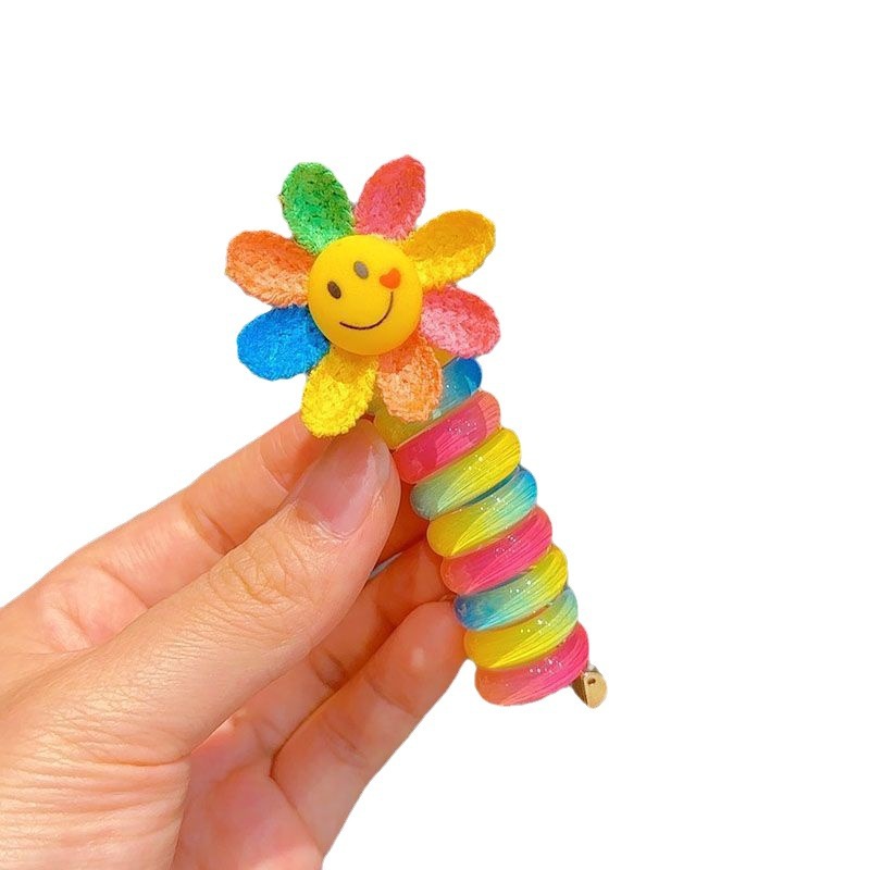 2023 nuevo 3-6 años jardín de infantes accesorios para el cabello lindo dibujos animados colorido Arco Iris niños rollo línea telefónica anillo de pelo