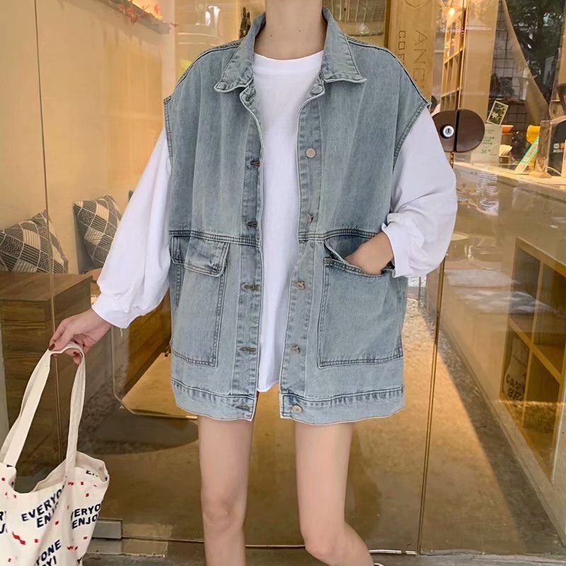 Design Sense Trendy Denim Coat Women's Spring and Autumn 2024 New Loose Western Style Retro Top Vest Cow