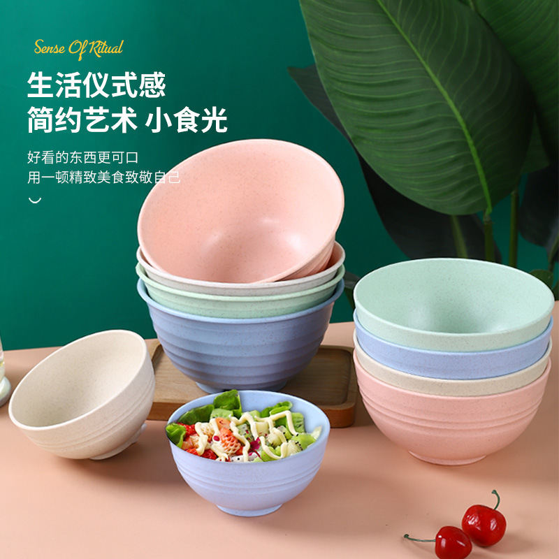 亚马逊跨境小麦秸秆餐具碗套装日式米饭碗防摔碗塑料碗家用汤米碗