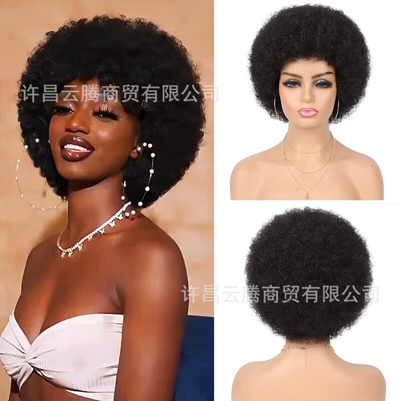 Cross-Border European and American Colorful Afro Wig African Fluffy Small Curly Synthetic Fiber Wig Headgear Afro Wig