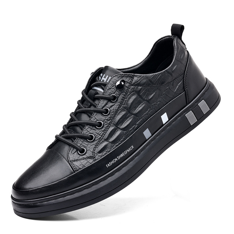 Board im Jahr 2024, trendige kleine weiße Rindsleder-Freizeitschuhe für junge Männer, niedrig geschnittene Schuhe im britischen Stil für Männer_voghion.com