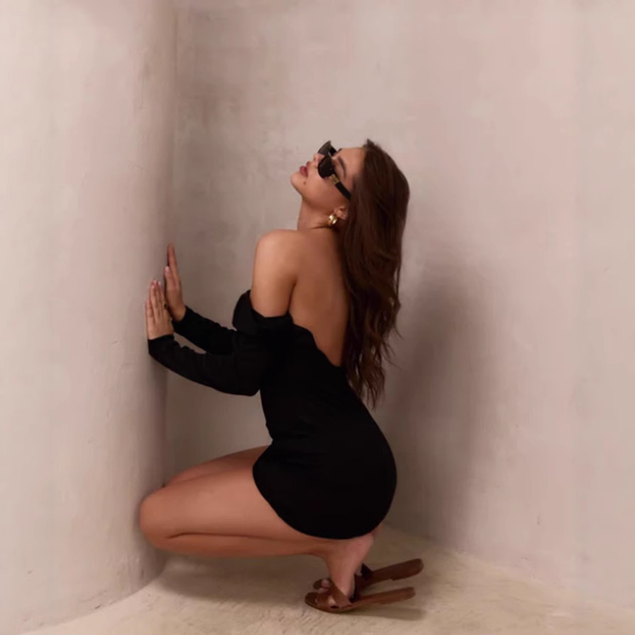 Women's Clothing Spring Autumn Sexy Backless Long Sleeve Dress For Women Solid Color European American Style Fashionable Everyday Short Skirt_ecoleips.com