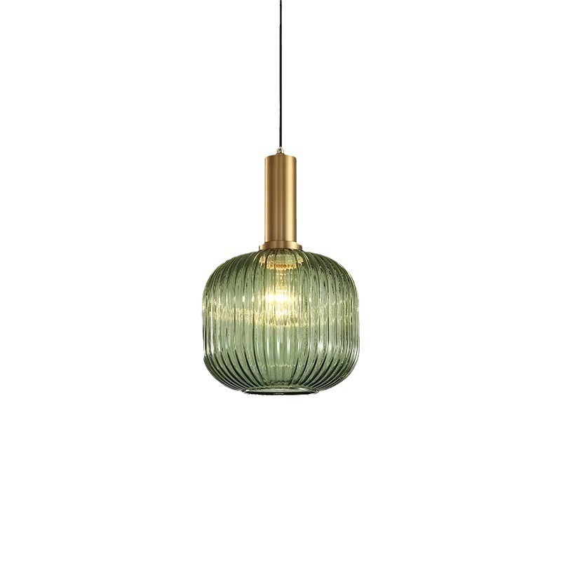 Lámpara colgante nórdica para bar y restaurante, lámpara de noche minimalista, linterna creativa a rayas, lámpara colgante pequeña de cristal retro japonesa de una sola cabeza