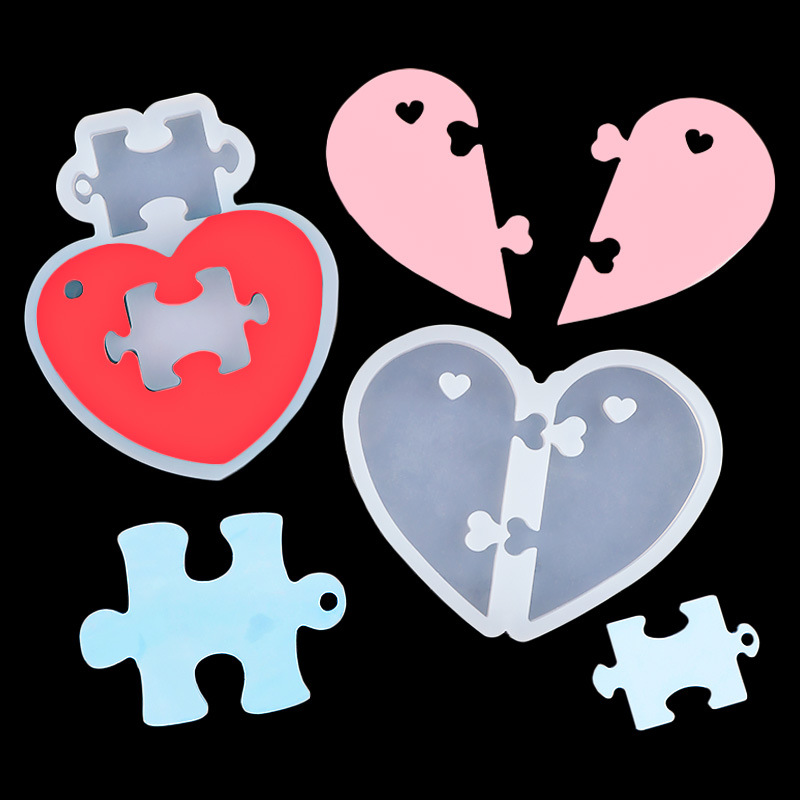 Creativo amor rompecabezas espejo llavero epoxi molde de silicona pastel de San Valentín galleta molde de decoración de chocolate