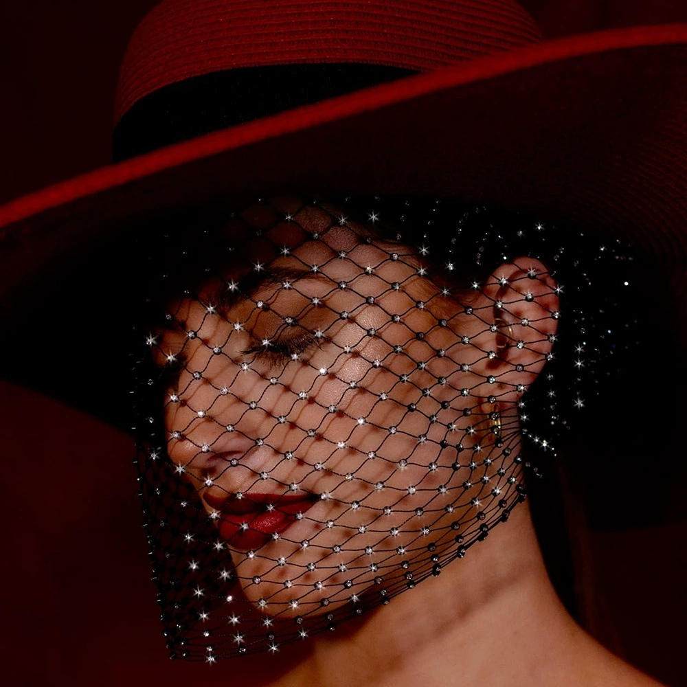 2025 Европейская и американская трансграничная популярная маска из стразов с вырезом в виде сетки, платок с бриллиантами, модная сетчатая вуаль, вечерние платки