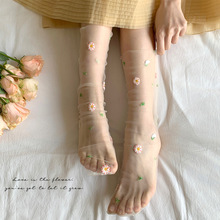 刺绣小雏菊网纱堆堆袜中筒袜子女ins夏季薄款透气jk风洛丽塔袜子