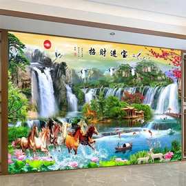山水墙纸自粘风景装饰画背景墙客厅装饰壁画粘画卧室玄关墙面美学