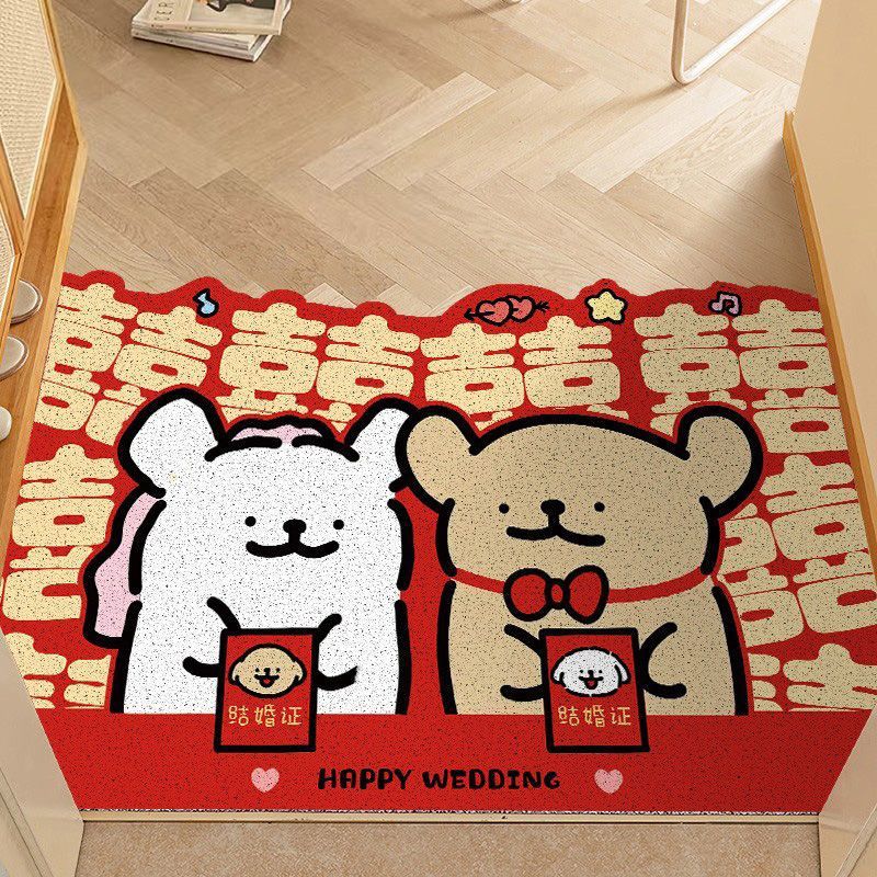 Festive Red Door Mats Wholesale Dropshipping Wire Loop Floor Mats Stain-Resistant and Easy to Care for Wedding Entrance Door Entrance Mats