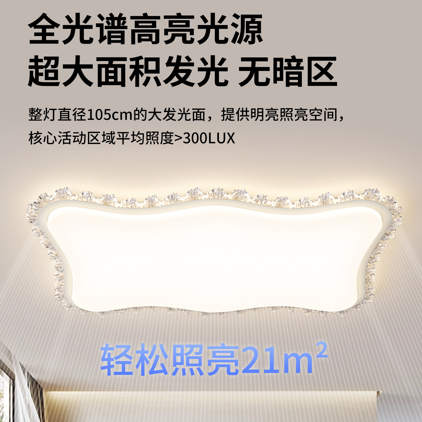 Grand View Garden 2026 nueva lámpara de techo de la sala de estar moderna y simple crema de flores de ondas de viento imitación de cristal Zhongshan lámpara 472L
