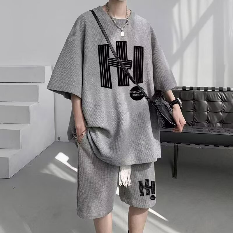 Camisa menos ropa traje de ropa deportiva verano para hombres camiseta de manga corta jersey de baloncesto pantalones cortos casuales de dos piezas tendencia coreana