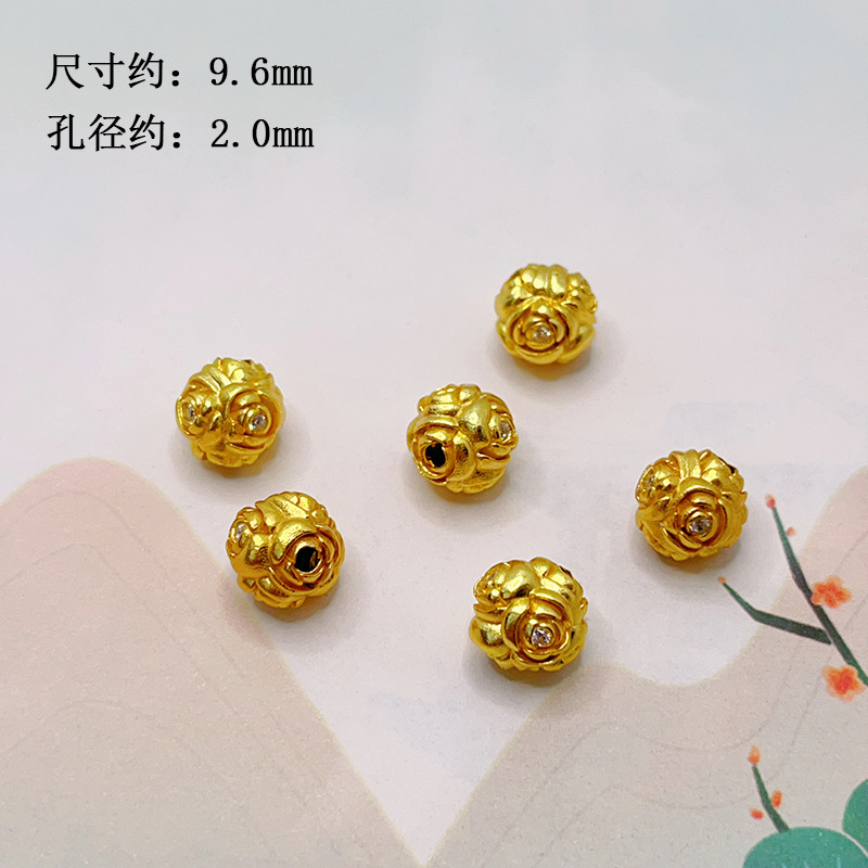 S925 silver, gold-plated, four-leaf clover, yellow Buddha of Wealth, bamboo joint spacer beads, barrel beads, accessories for bracelets, necklaces, and DIY jewelry making