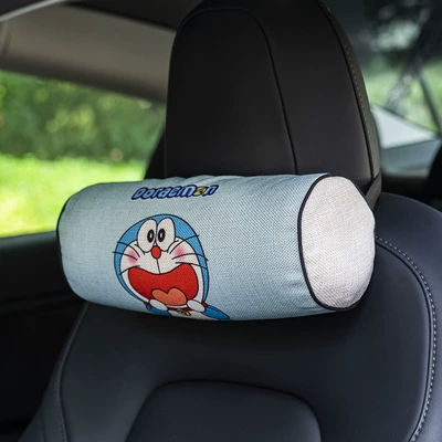 sports seat car, Headrest - grinning-doraemon-cylindrical-headrest-single