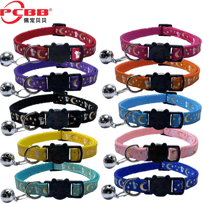 Mascotas estampado lunar estrellas collar gato collar de seguridad nocturna separado collar gato collar mascotas al por mayor