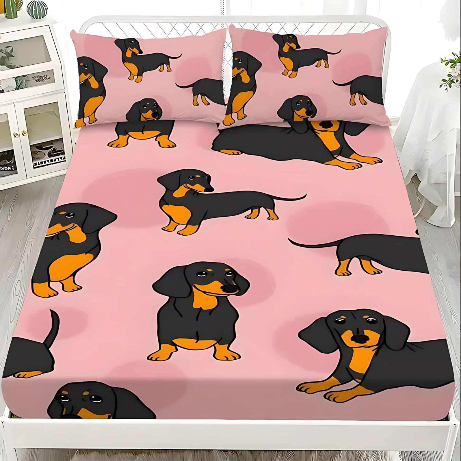 TEMU / JIT textil doméstico transfronterizo lindo pequeño salchicha impresión digital 3D cama de cama de cama de cama