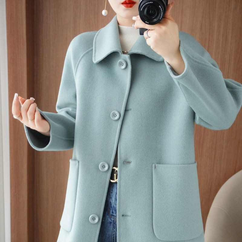 Woolen Outwear Korean Style Double-Sided Slim Wool Slimming Look Women's Middle-Aged and Elderly Doll Collar Woolen Mid-Length Outwear Spandex