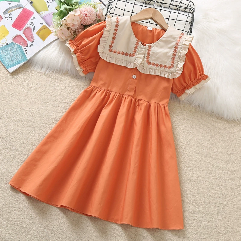 Летнее платье для девочек 2024 Новый корейский стиль средних и больших детей модное платье принцессы в западном стиле с коротким рукавом