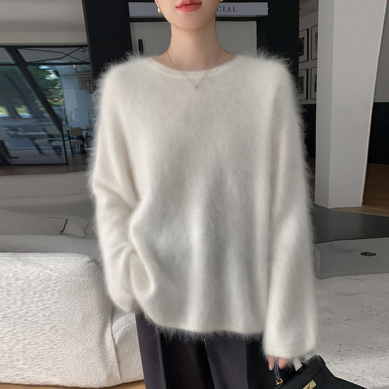 2025 New Autumn and Winter Cashmere Seven-Needle Thickeneded Round Neck Knitwear for Women Pure Color Brushed Soft Waxy Warm Knitwear