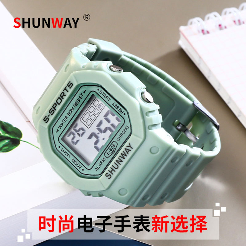 [Manufacturers] Multi-color Square children's electronic watch luminous chronograph waterproof multi-functional youth sports watch