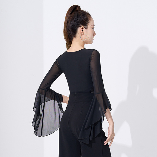 Latin dance clothes for women new modern dance waltz ballroom dance bell sleeve tops practice performance clothes
