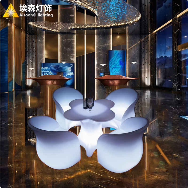Mesa y silla luminosa LED Mesa de bar KTV Mesa y silla de ciruela combinación de actividades al aire libre muebles de ocio coloridos creativos